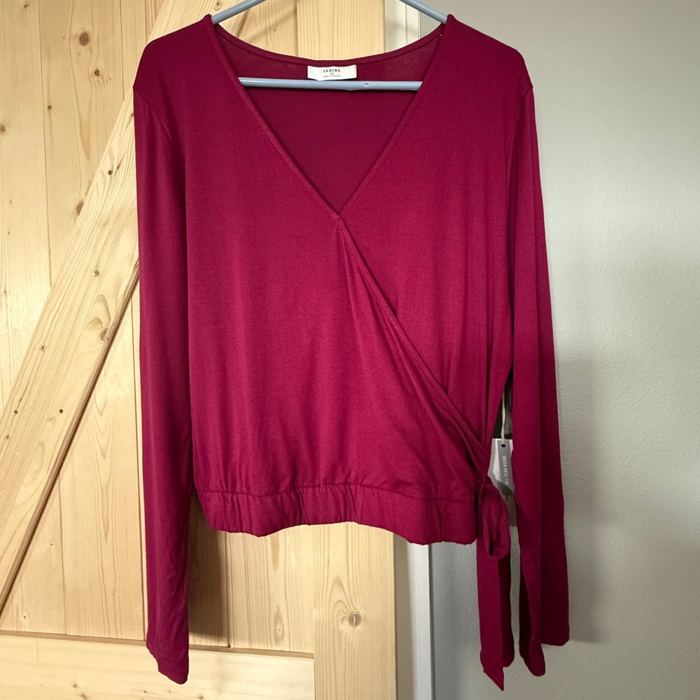 NWT Ivoire Pink Faux Wrap V Neck Women's Blouse Shirt Size XL